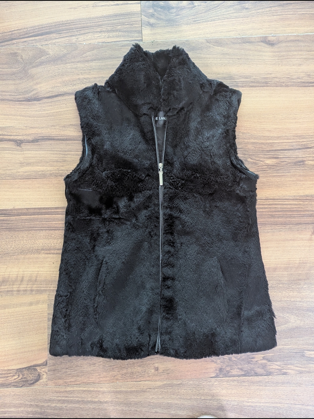 Adrienne Landau Rabbit Fur & Silk Lining Vest Black Women's Small